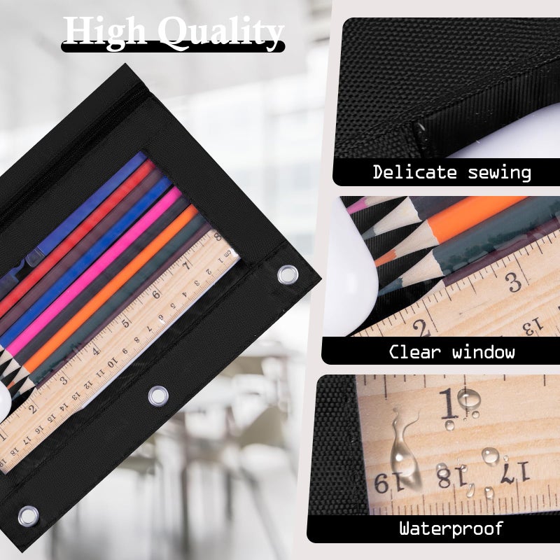 LaOficina 50 Packs Wholesale 3 Ring Binder Pouches, Zippered Binder Pencil Pouch with Clear Window, Clear Pen Case Bulk Suitable for School and Office(Black) - Image 3